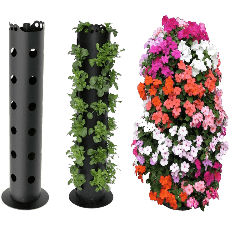Et vanlig rør kan brukes til å lage et fantastisk vertikalt petunia blomsterbed.