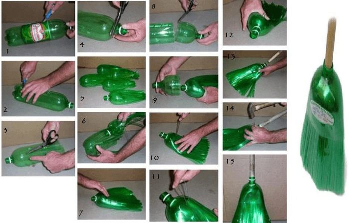 hvordan lage en kost fra plastflasker trinn for trinn