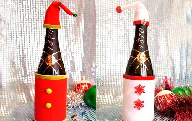 Weihnachtshandwerk aus einer Flasche Champagner