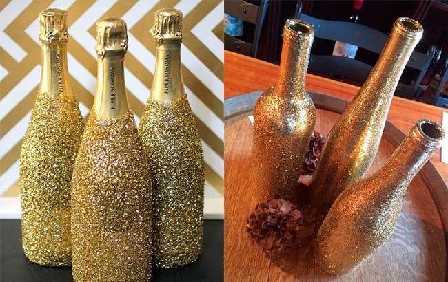 eine Flasche Champagner für das neue Jahr dekorieren