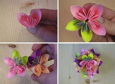 Machen Sie 12 Blumen und beginnen Sie dann, die Kusudama-Kugel aus den Anfängerblumen zusammenzusetzen. Sie können einen Faden in die Mitte der Kugel legen, damit das fertige Handwerk aufgehängt werden kann.