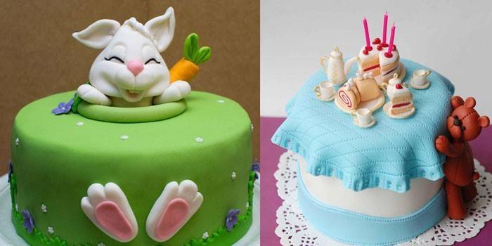 עוגות ילדים עם ציפוי וצלמיות עשויות מסטיק