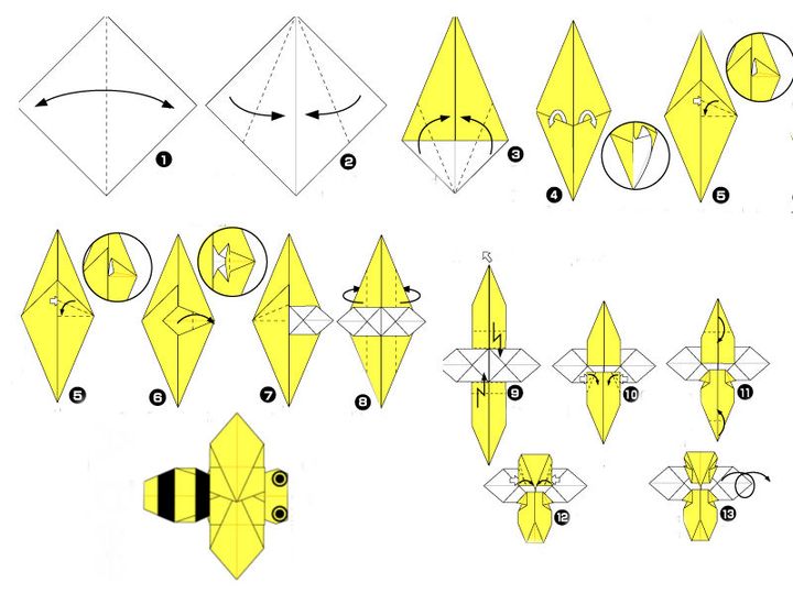 Schéma sestavení včelího origami