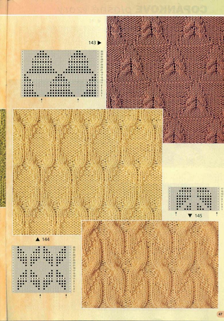Dichte Häkel- oder Strickmuster mit Diagrammen und Beschreibungen