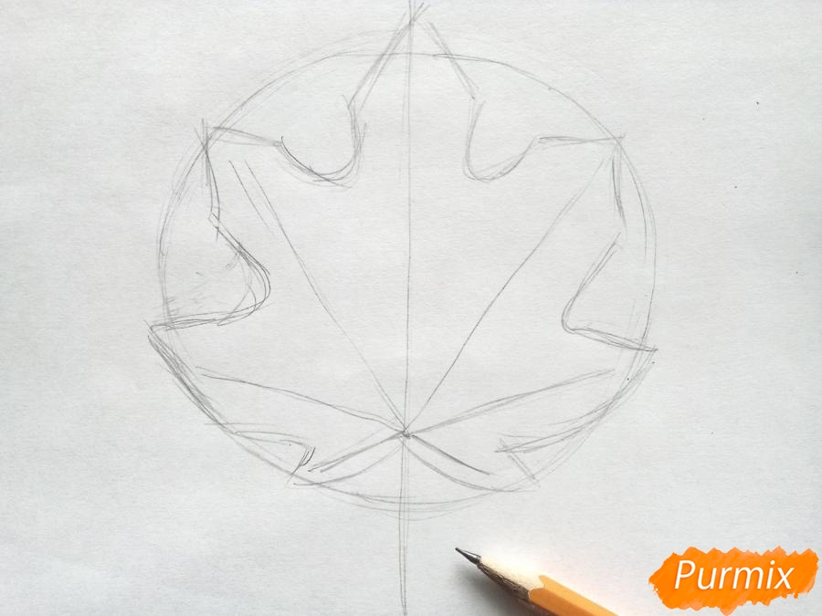 Wie man ein Ahornblatt mit Buntstiften zeichnet - Schritt 2