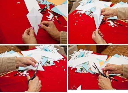 For å gjøre dette må du velge et passende mønster, overføre det til brettet papir og klippe det ut. For å få snøfnugget til å se pent ut, legger du det under pressen slik at papiret flater ut.